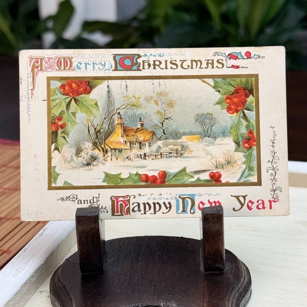 Postdates 1909 Antique Merry Christmas Happy New Year Postcard Paper Ephemera